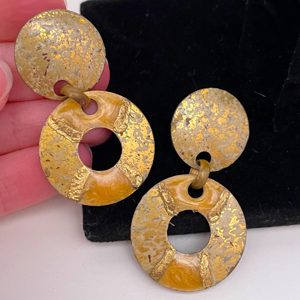 Vintage Gold Tone Fall Autumn Boho Fairy Whimsical Goth Abstract Hoop Earrings